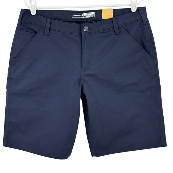 NWT Carhartt Women's Rugged Flex Outdoor Blue Canvas Work Shorts Sz 14 Inseam 10 - Picture 1 of 12